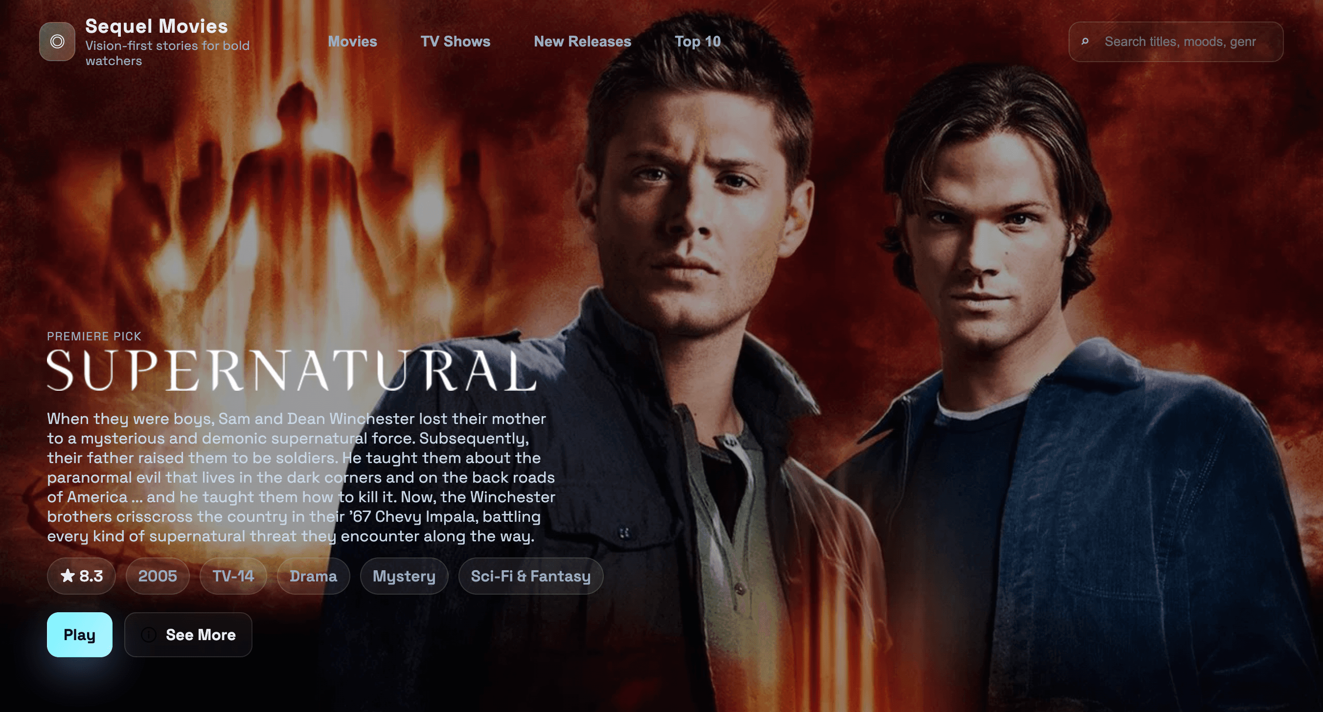 SequelMovies collection hero featuring the Supernatural premiere pick.